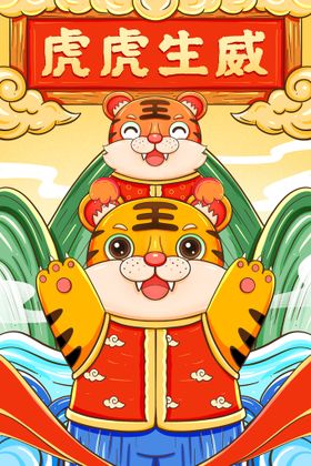 虎年国潮插画布置招财进2022背景红包