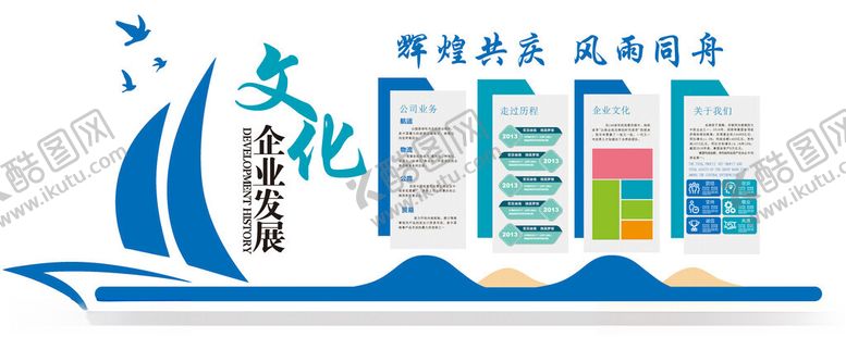 编号：73798201241046171798【酷图网】源文件下载-蓝色企业文化风雨同舟文化墙