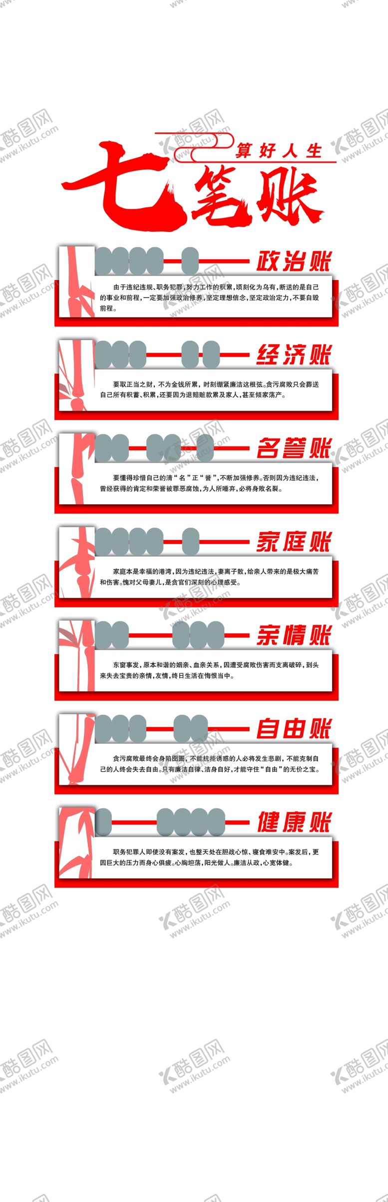 编号：88782110070111006085【酷图网】源文件下载-算好人生七笔账文化墙