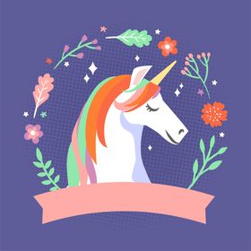 卡通独角兽手绘云朵神童话