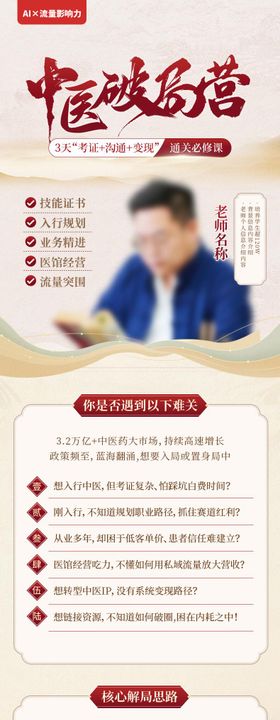红色中医营销培训海报长图课程详情页