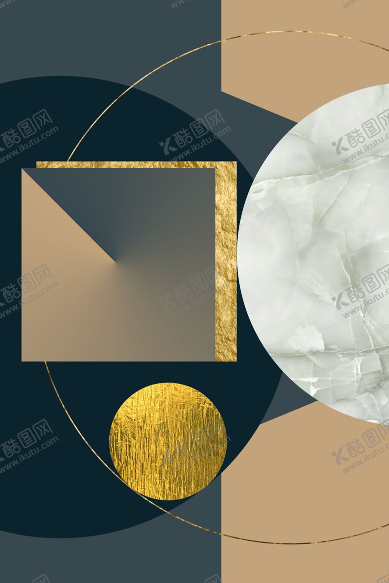 编号：32164104301107452912【酷图网】源文件下载-抽象立体金色几何线条装饰画