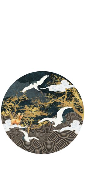 新中式国潮仙鹤圆盘玄关装饰画