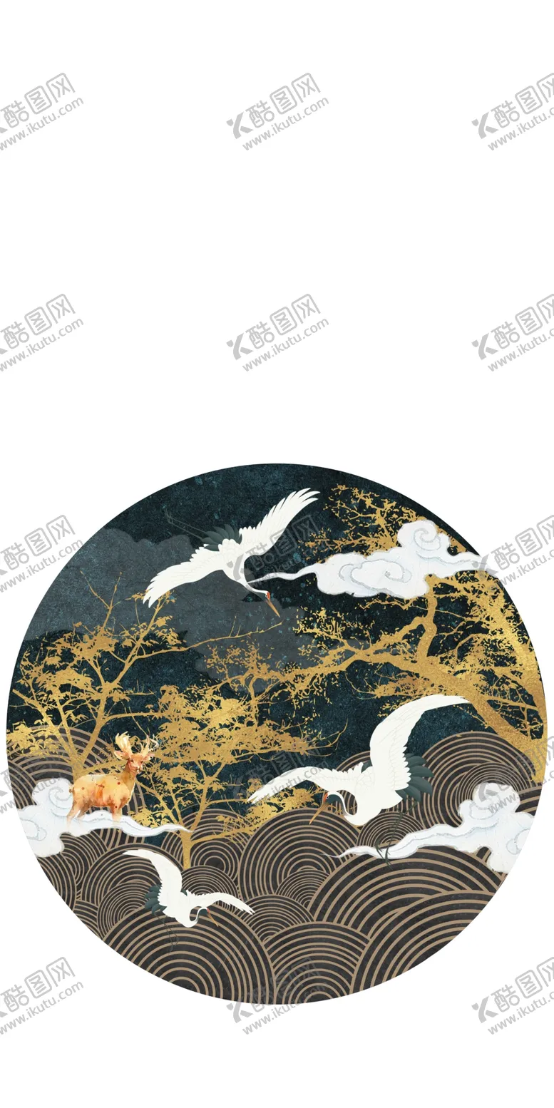 编号：67609507011920061536【酷图网】源文件下载-新中式国潮仙鹤圆盘玄关装饰画