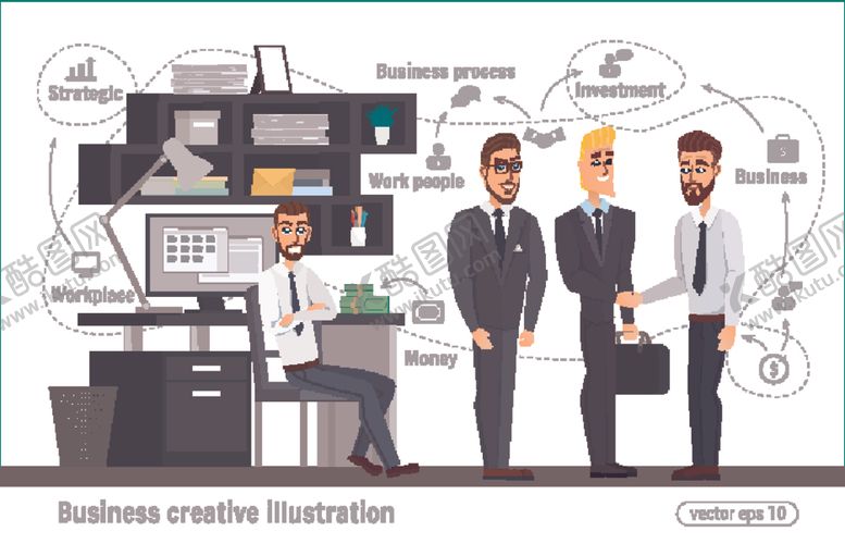 编号：79212910072224277639【酷图网】源文件下载-扁平化工作场景与人物