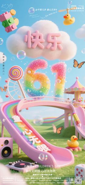 酒吧KTV预定61儿童节滑滑梯海报
