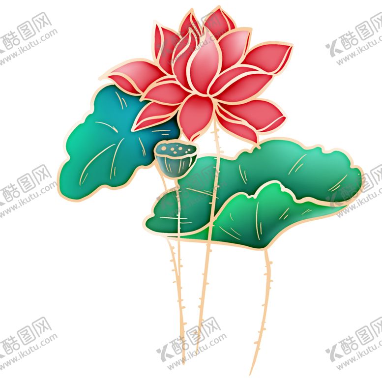 编号：81858403161454317809【酷图网】源文件下载-立体金线彩色荷花