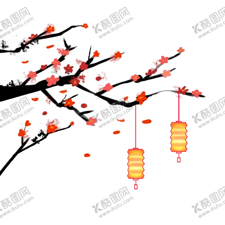编号：27035504101542286223【酷图网】源文件下载-中国风灯笼梅花元素PNG