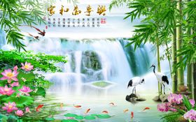 竹报平安荷花背景墙