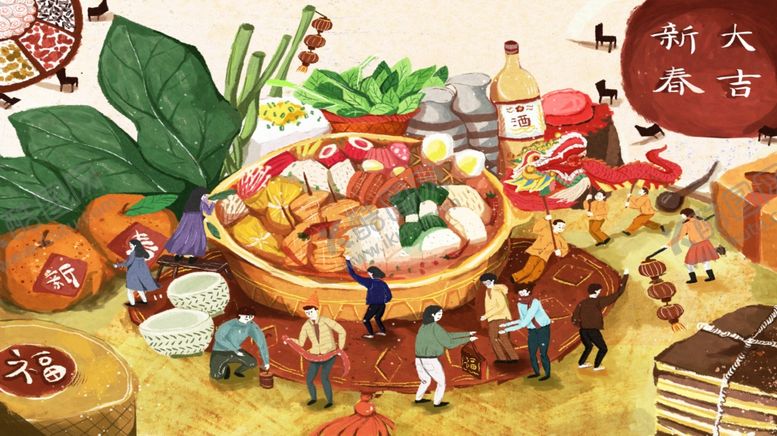 编号：80345209191015318084【酷图网】源文件下载-新春节日插画卡通背景海报素材