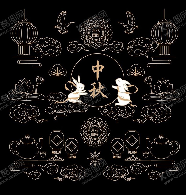 编号：85874701251059052658【酷图网】源文件下载-中秋月亮玉兔灯笼底纹