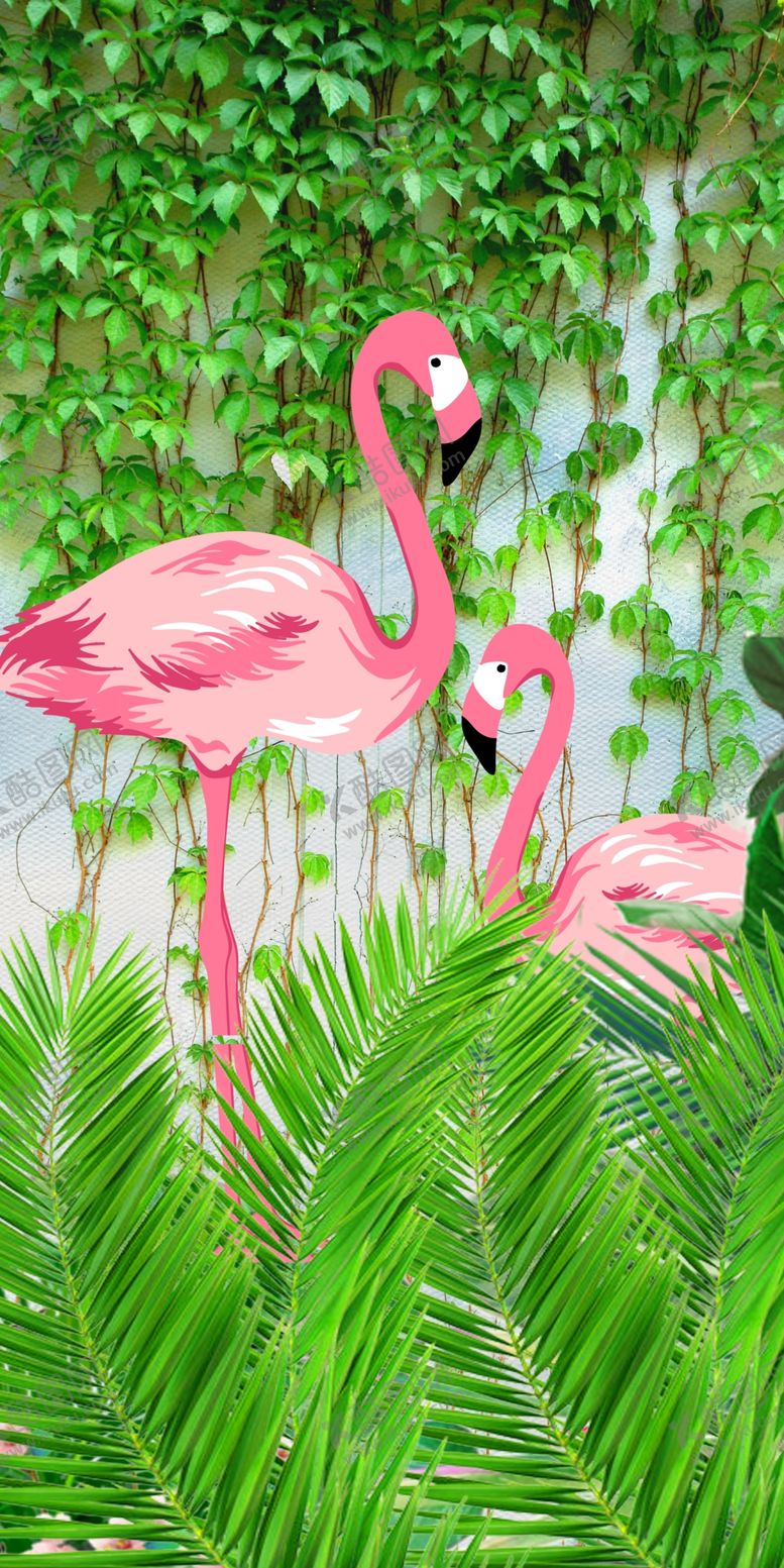 编号：77587010111848223143【酷图网】源文件下载-火烈鸟玄关背景墙