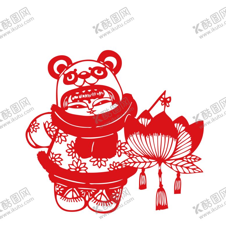 编号：17697901121417593922【酷图网】源文件下载-小姑娘挑灯笼剪纸