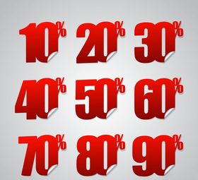 红色折扣数字贴纸矢量素材
