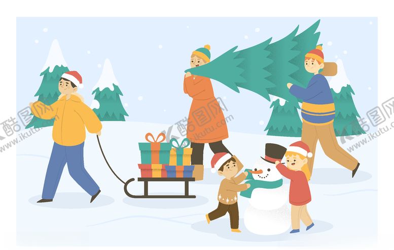 编号：79507009171541234495【酷图网】源文件下载-圣诞节家人场景插画