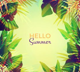 夏季清新绿色树叶手绘素材
