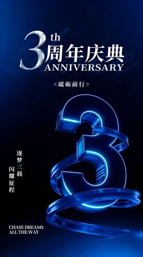 3周年庆典炫酷数字海报