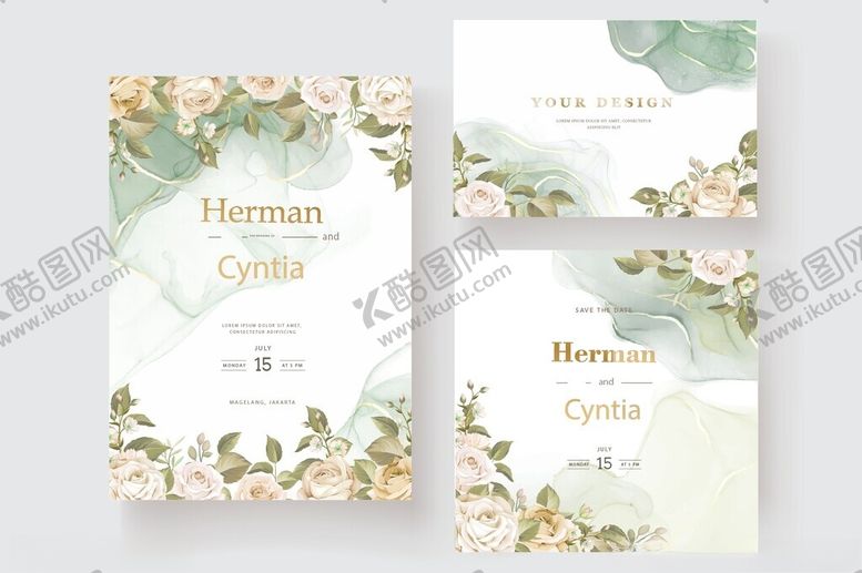 编号：61312309270107559384【酷图网】源文件下载-清新花卉婚礼请柬设计