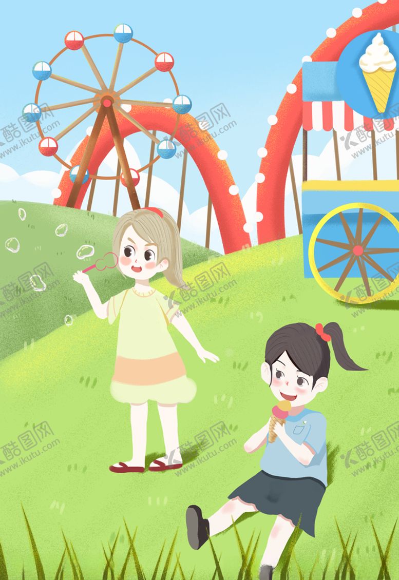 编号：49943107070316216934【酷图网】源文件下载-游乐场女孩儿童节原创插画