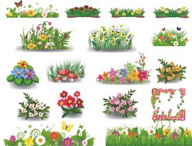 花丛花朵卡通设计矢量素材