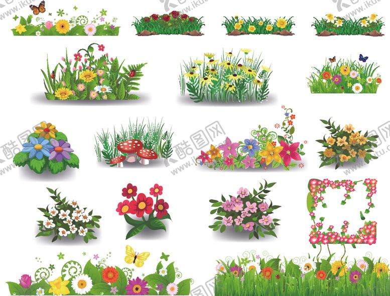 编号：38730309271220428365【酷图网】源文件下载-花丛花朵卡通设计矢量素材