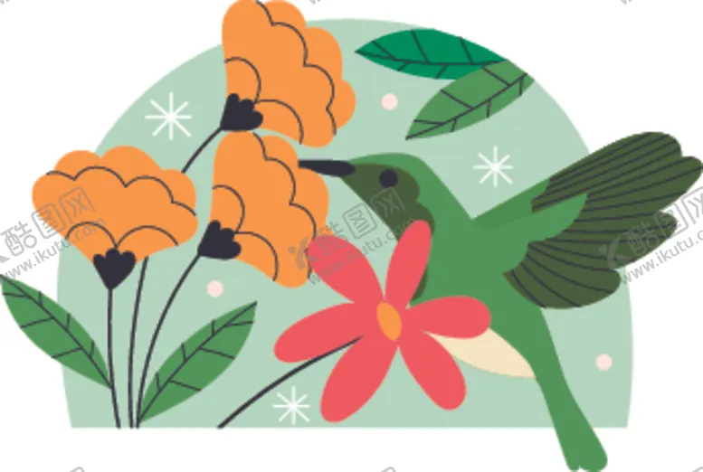 编号：32111804171201167419【酷图网】源文件下载-蜂鸟与花卉插画