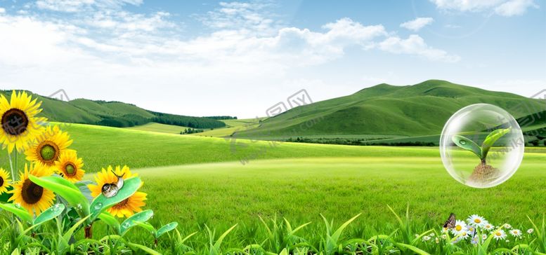 编号：55511309291934406477【酷图网】源文件下载-蓝天白云草地
