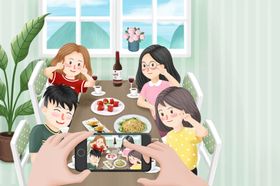 人物聚会卡通插画背景素材