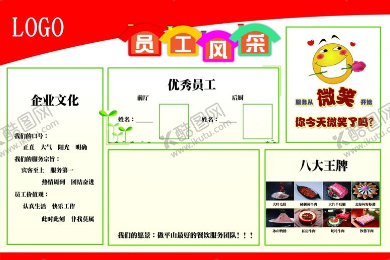 编号：39779805101159471826【酷图网】源文件下载-餐饮服务行业员工天地宣传栏