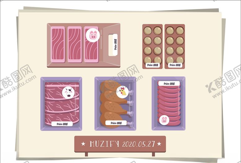 编号：49295110061019176161【酷图网】源文件下载-5款入肉质食品矢量图