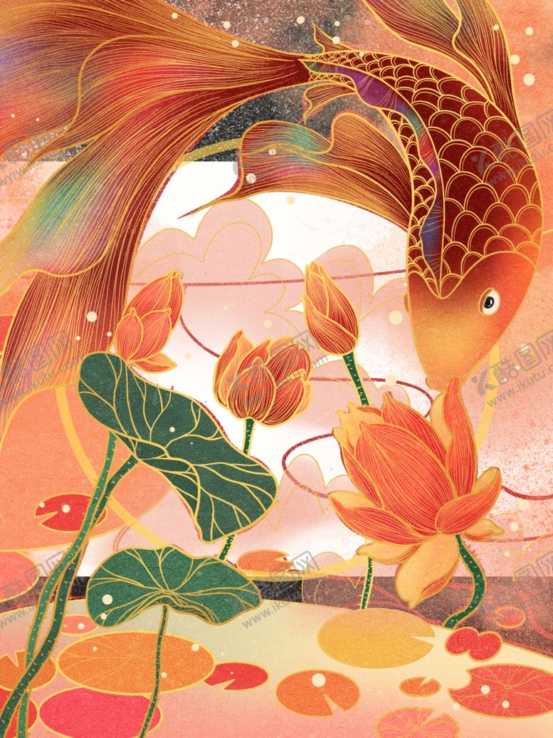 编号：81423909221430507442【酷图网】源文件下载-国风插画鲤鱼