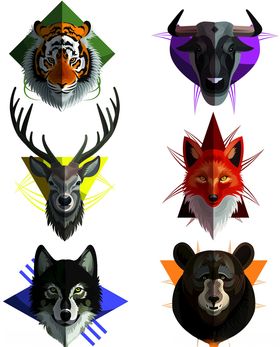 6款扁平化野生动物头像矢量素材