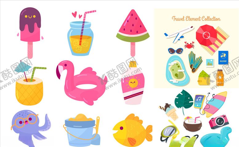 编号：74937010071053598657【酷图网】源文件下载-矢量夏季旅行元素