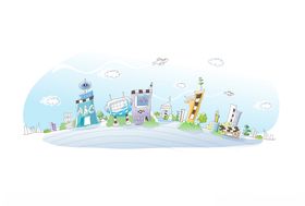 道路高楼风景画插画