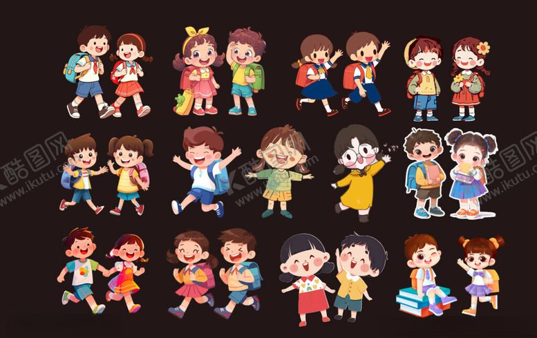 编号：12109909270006555198【酷图网】源文件下载-卡通小学生扁平化小学生