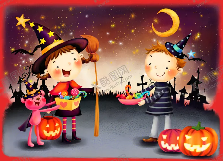 编号：91418009112323303862【酷图网】源文件下载-万圣节星空月亮南瓜头棒棒糖十字