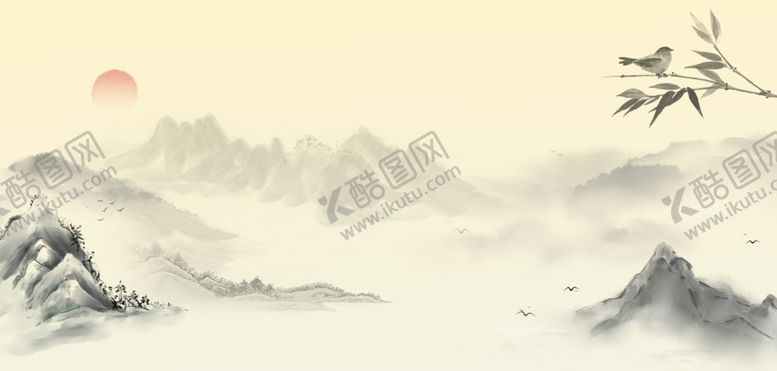 编号：93593604080036241155【酷图网】源文件下载-日出群山飞鸟图