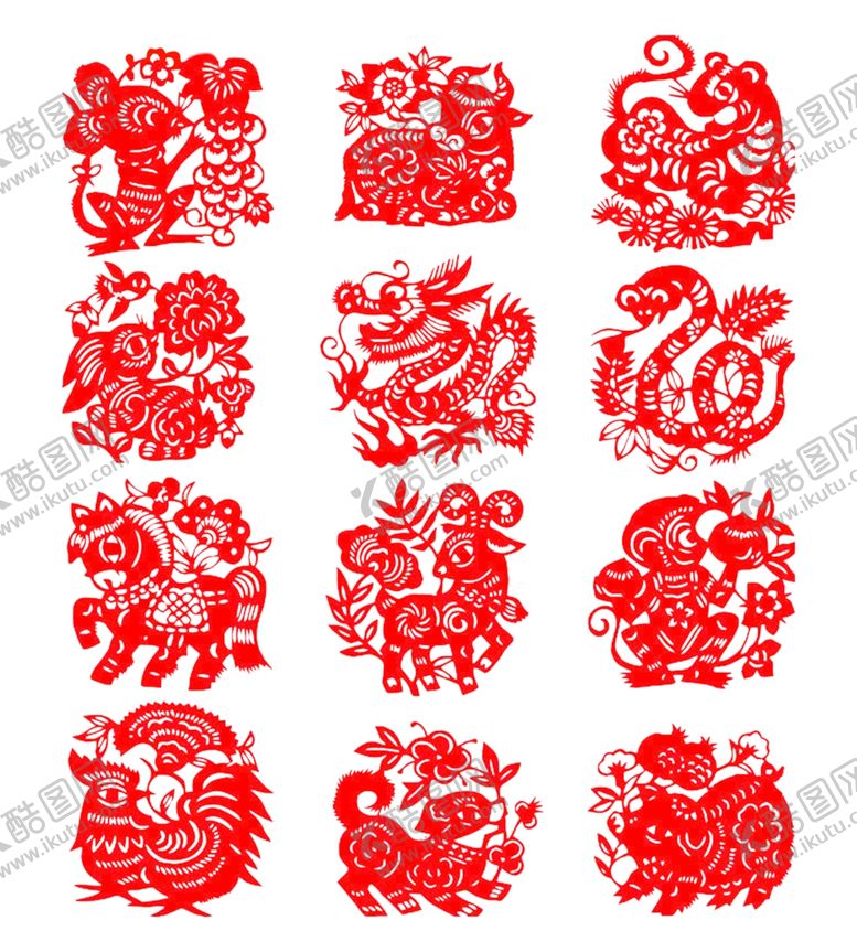 编号：29565610232338312933【酷图网】源文件下载-十二生肖剪纸