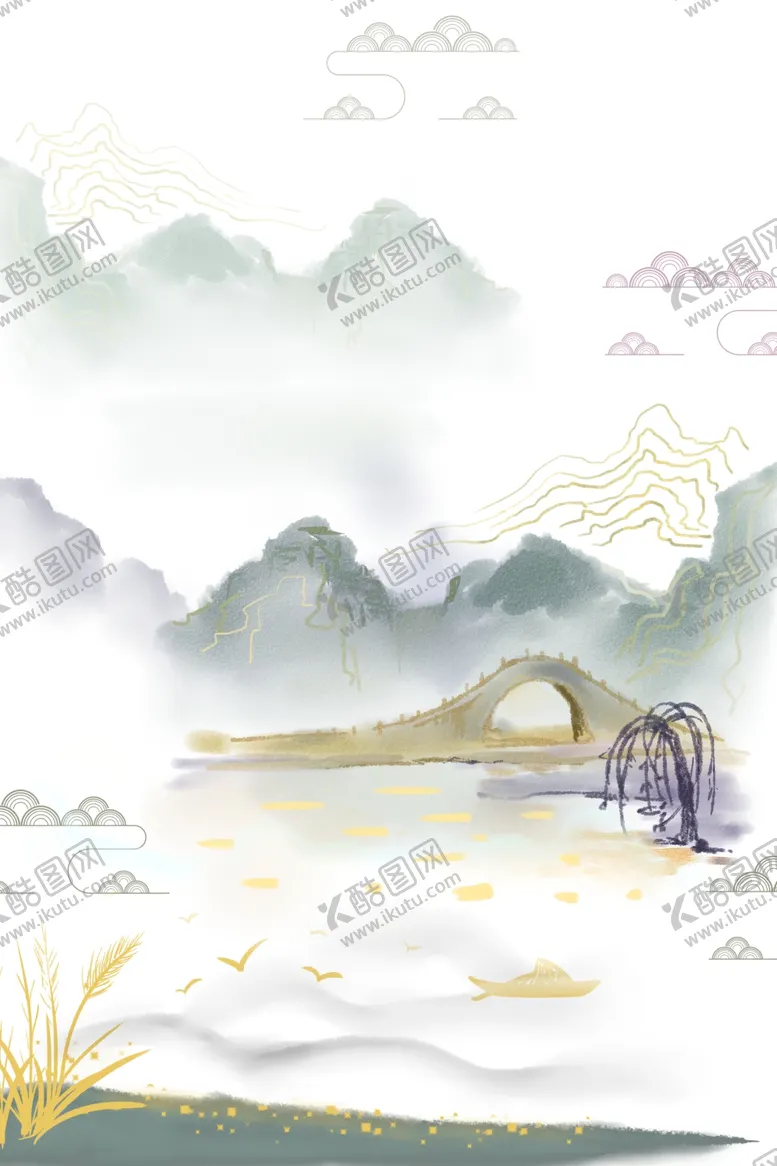 编号：70058507031343102490【酷图网】源文件下载-山水地产高端复古艺术山脉背景