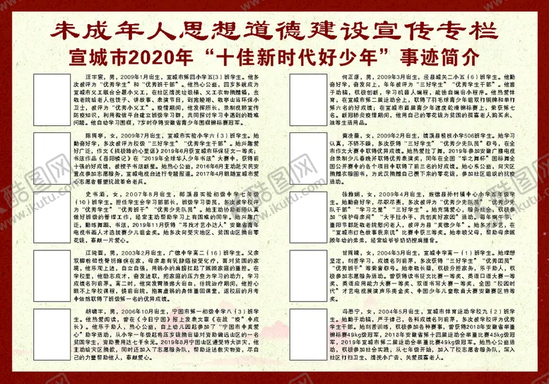 编号：31882210300121372844【酷图网】源文件下载-十佳好少年展板