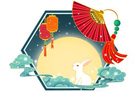 中秋节素材月兔国潮风海报