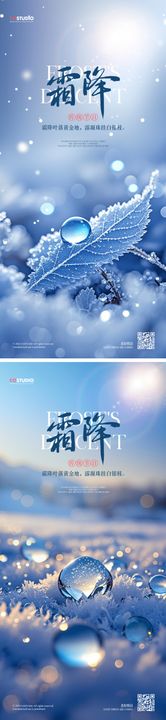 霜降节气系列海报冬天秋天露珠