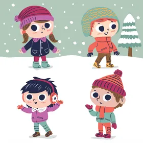 人物插画卡通雪地靴保暖女童装