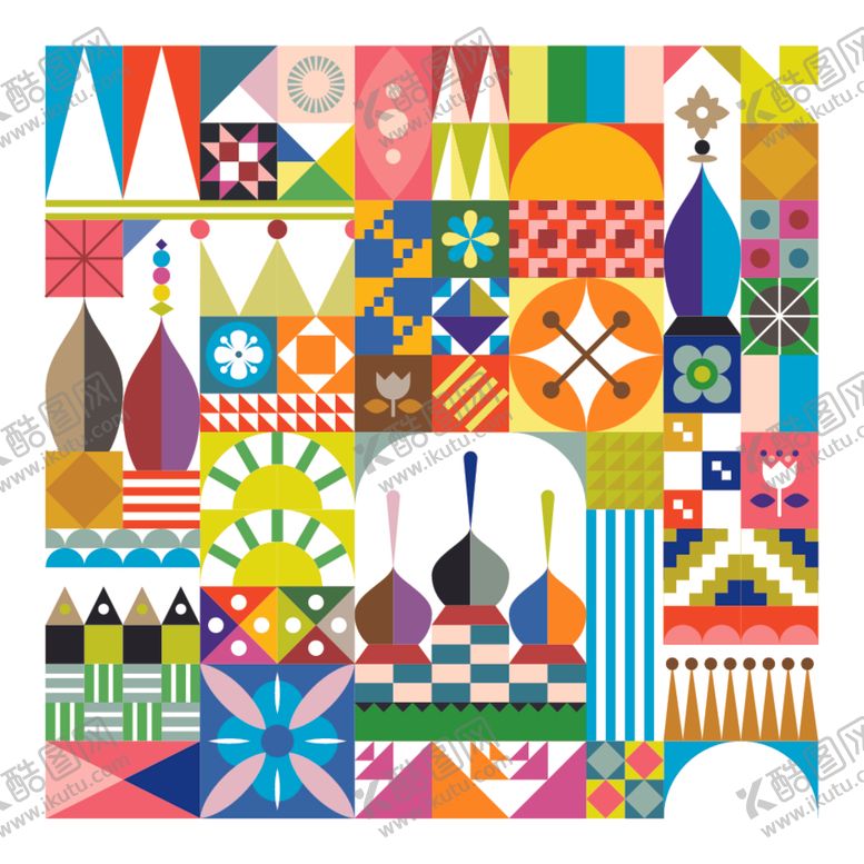 编号：62568704170144349529【酷图网】源文件下载-多彩几何图案艺术拼贴画