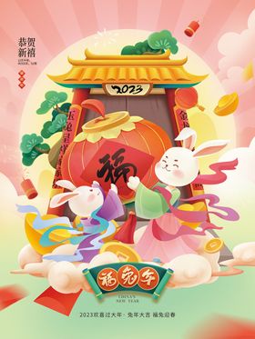 兔年插画子舞狮春节素材吉祥物新