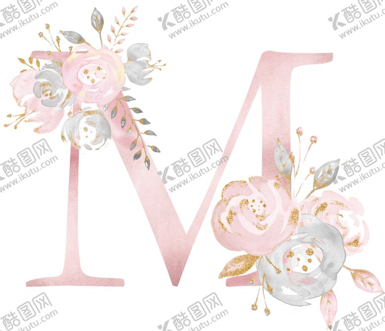 编号：41276310081513134488【酷图网】源文件下载-金粉鲜花字母数字素材