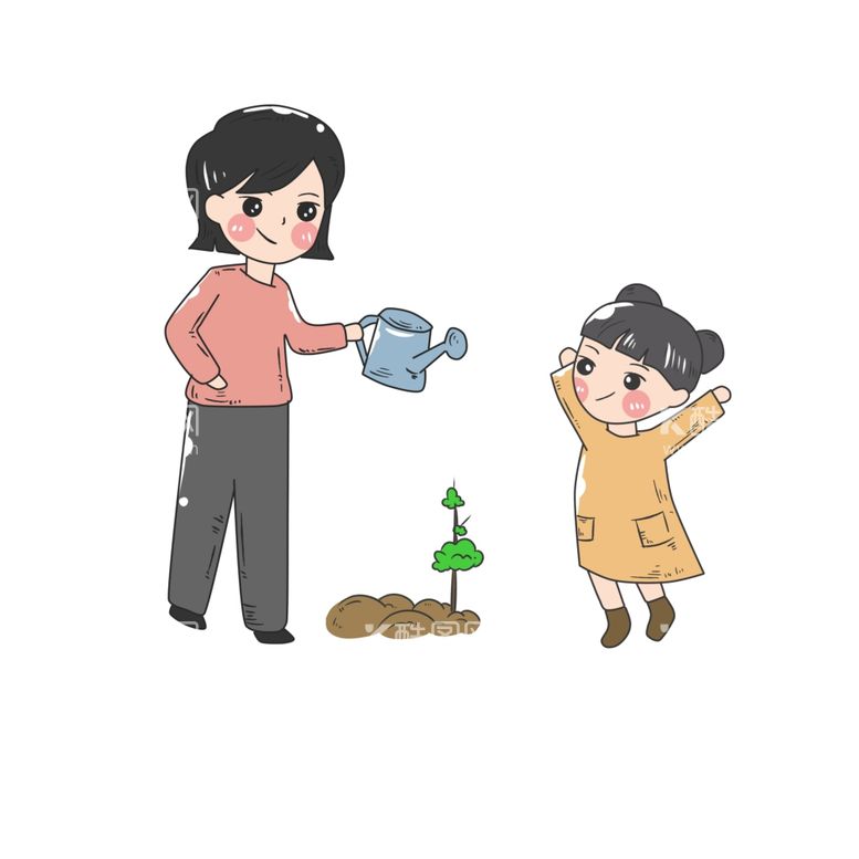 编号：46761511271327571220【酷图网】源文件下载-植树节母女植树插画