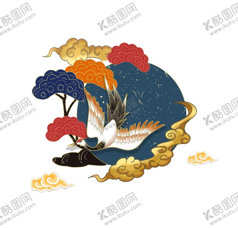 编号：40911103131429337653【酷图网】源文件下载-国潮手绘丹顶鹤