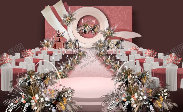 编号：10224010011900455189【酷图网】源文件下载-粉红色手绘花婚庆背景设计