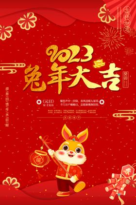 新年海报兔春节兔素材兔字体兔快乐